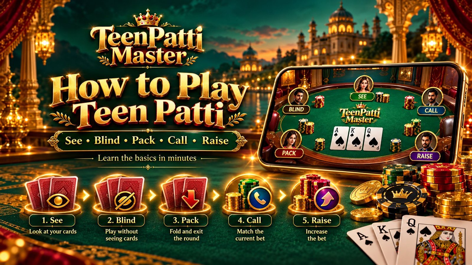 How to play Teen Patti — See, Blind, Pack, Call, Raise steps